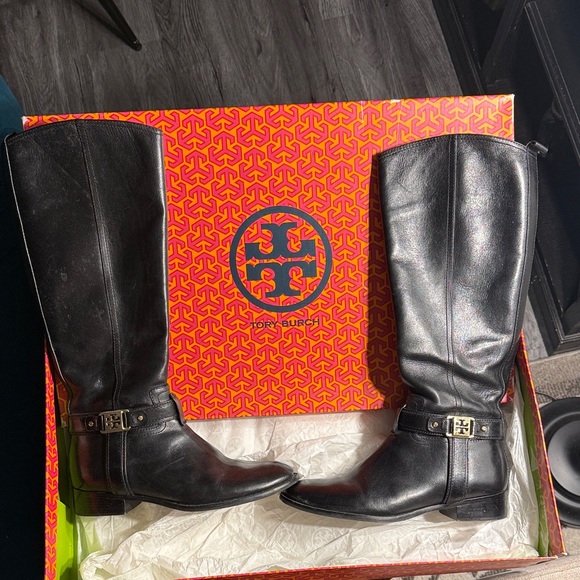 Tory Burch Black Leather Tall Boots